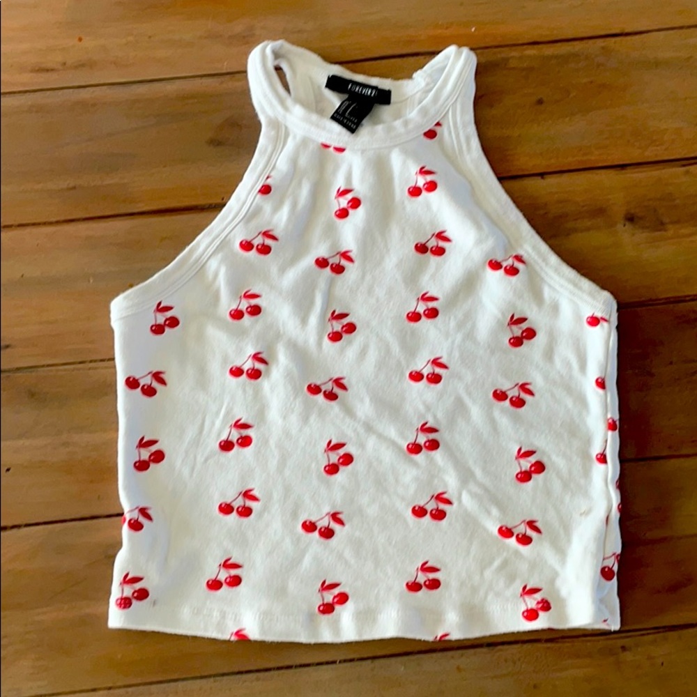 white top with red cherries